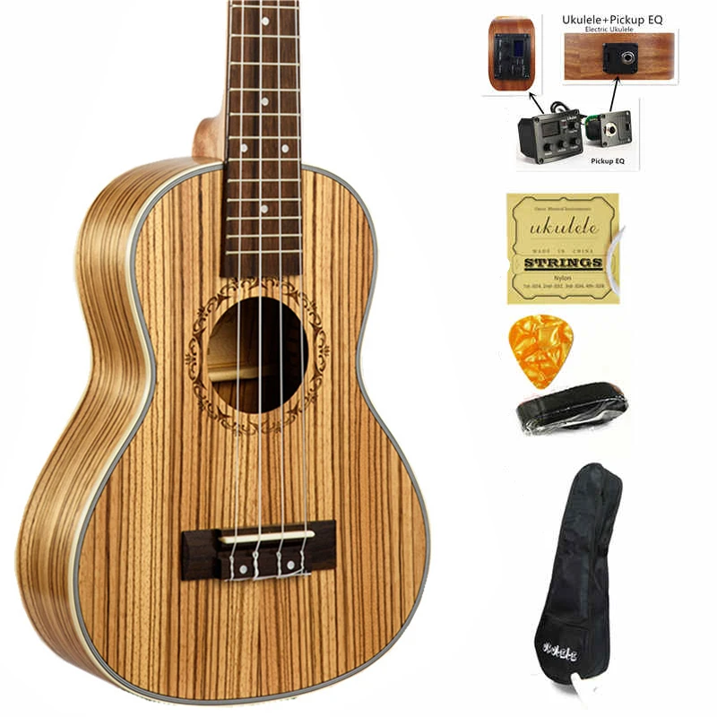 23 inch Ukulele Concert Zebra wood Hawaii 4 Strings Guitar Electric Ukelele guitarra music