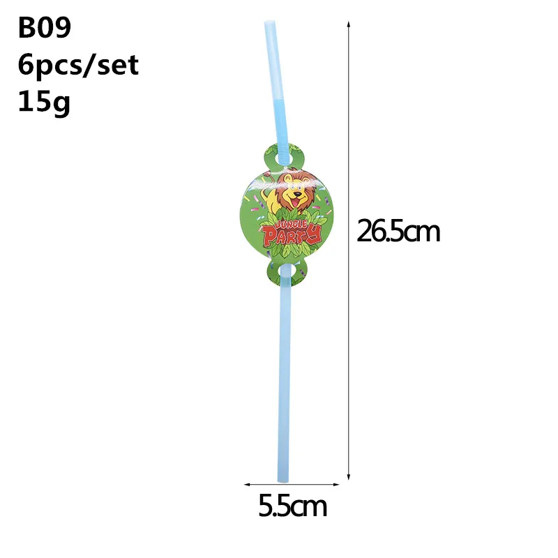 Джунгли вечерние сафари милые животные Дети мальчик ребенок душ тема вечерние Декор чашки тарелка соломы с днем рождения одноразовые столовые приборы набор - Цвет: B09-6pcs straws