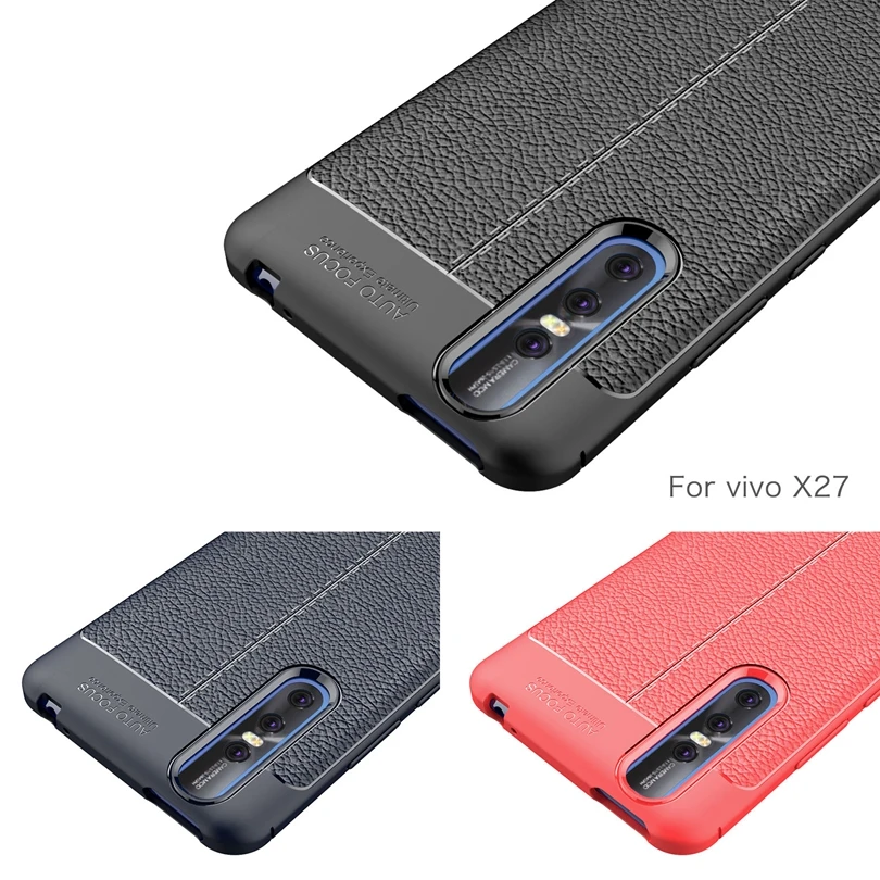 For Vivo X27 Phone Back Protective Smartphone Soft Litchi Striae Shockproof Cases Case Cover | Мобильные телефоны и