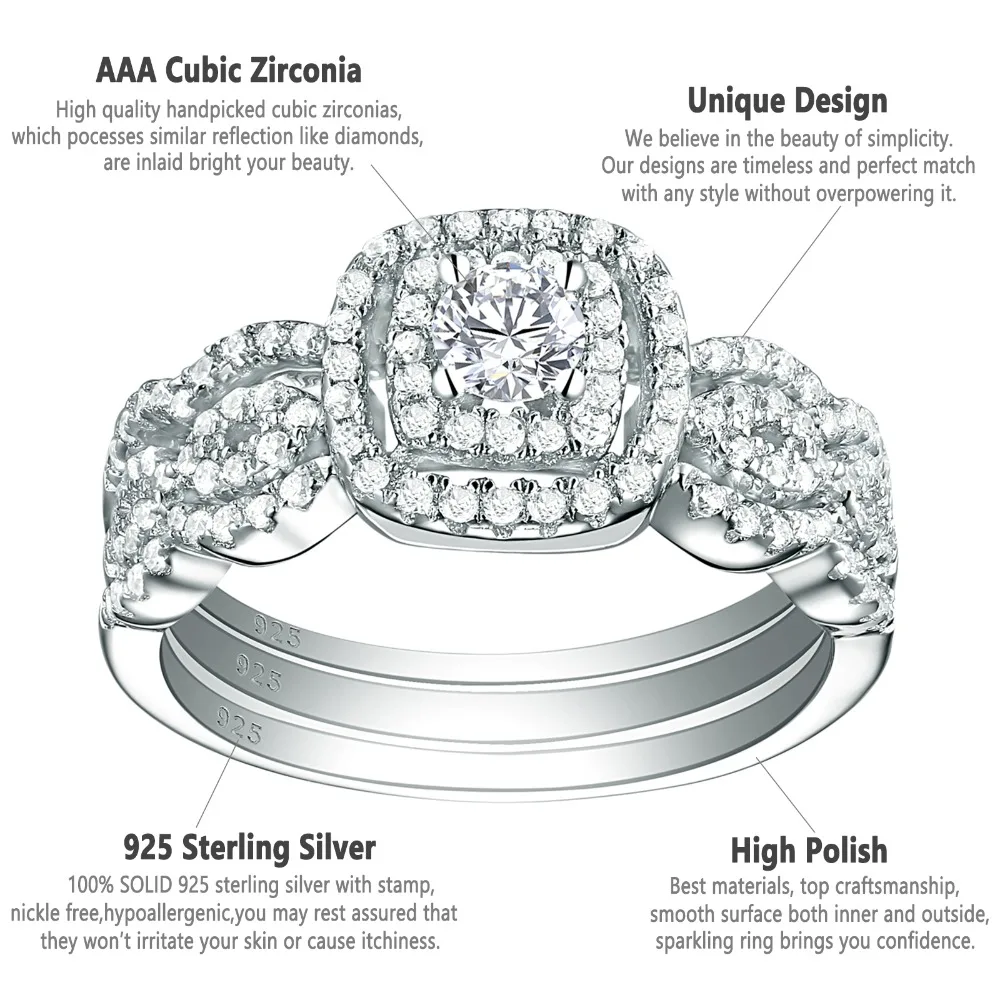Newshe 3 шт. Свадебные Кольца из стерлингового серебра 925 пробы для женщин 1,3 Ct AAA кольцо для помолвки набор классических ювелирных изделий