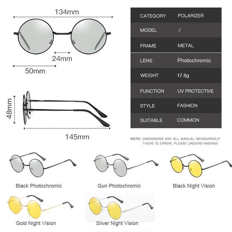 HBK, Ретро стиль, круглые фотохромные солнцезащитные очки для женщин и мужчин, черные, металлические, обесцвечивающиеся, поляризационные очки, безопасные, для вождения, ночного видения