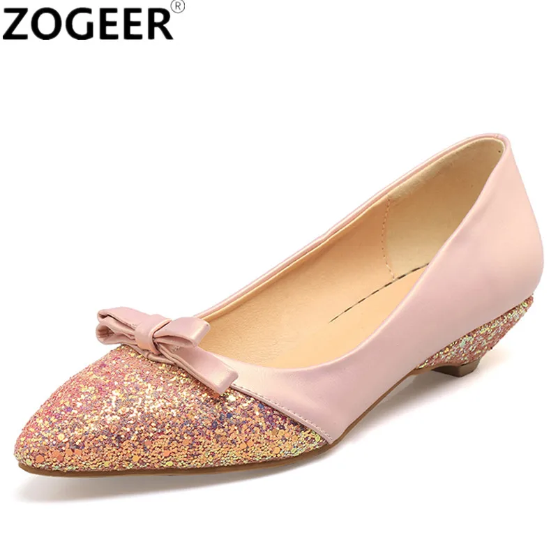 

New Casual Low Heels Casual Shoes Women Pumps Sweet Bow-tied Green pink white Wedding Shoes Ladies OL Office Dress Pumps