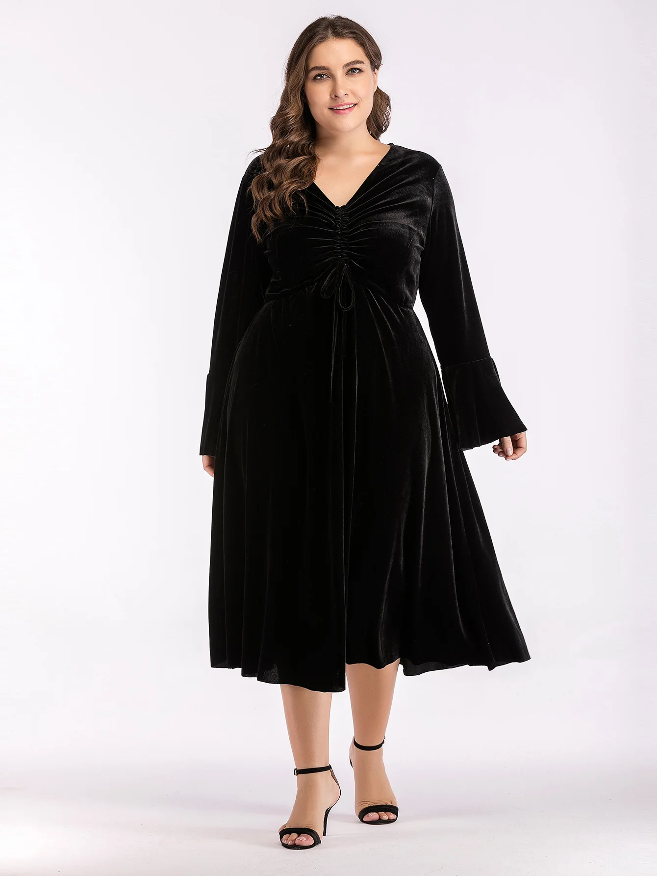 Buy Sexy V neck Mid Calf Dresses Plus Size Women Black