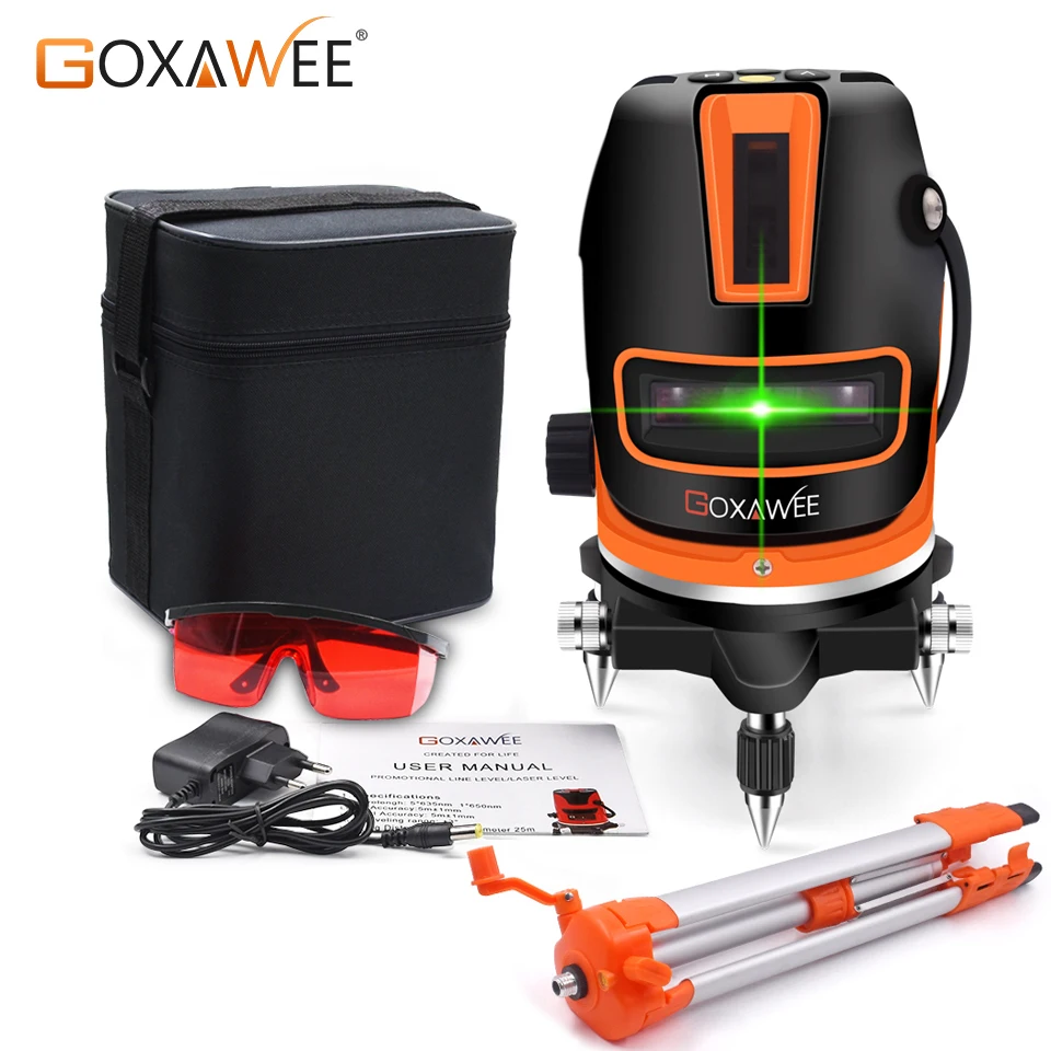 

GOXAWEE 5 Lines 6 Points Green Laser Level Automatic Self Leveling 360 Degree Rotary Cross Vertical And Horizontal Buliding Tool