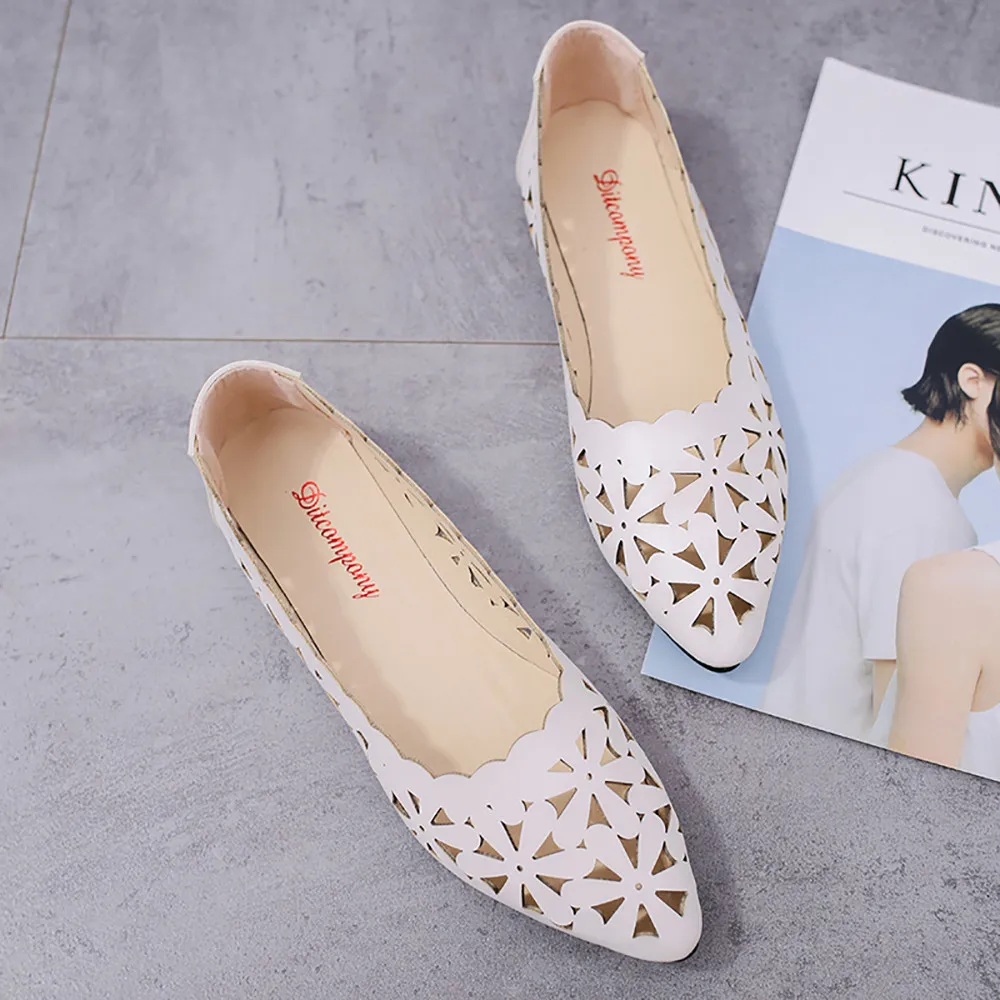 

2018 women fashion spring ladies flat shoes Hollow Out Flower Shape Nude Shoes Pointed-toe Shoes #XTN