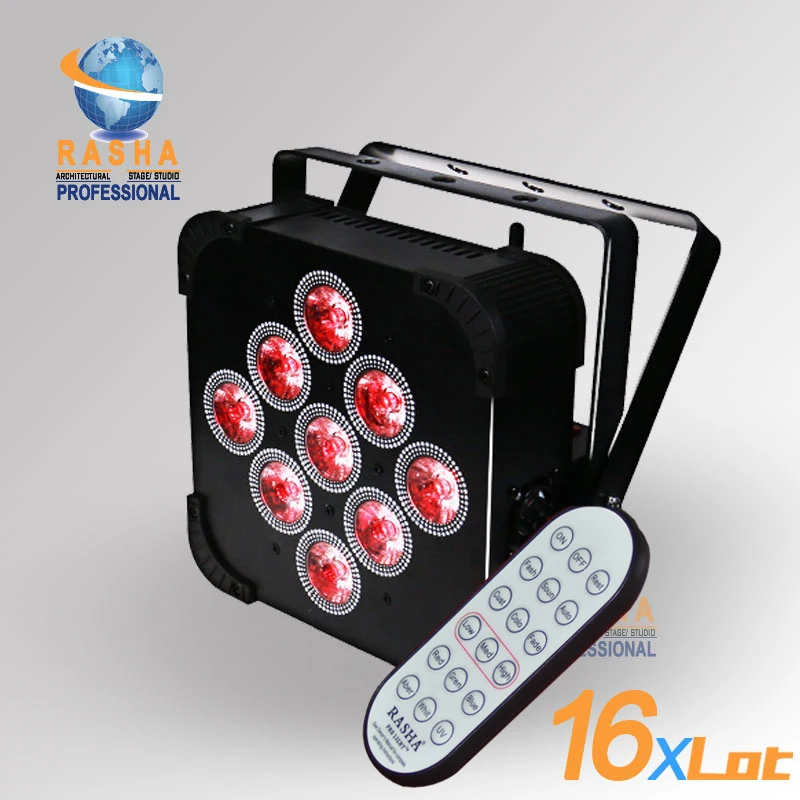 

16X LOT Rahsa Panta IRC Remote Control 9leds*15W 5in1 RGBAW Battery Powered Wireless LED Flat Par Light,Stage LED Par Projector