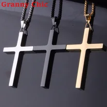 Granny Chic New Big Fashion Cross Pendant Men’s Necklace 316L Stainless Steel Box Chain Black Gold Silver Color Jewelry
