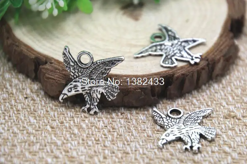 

15pcs Eagle charms silver tone 2 sided bird school mascot hawk charm pendants 22x25mm