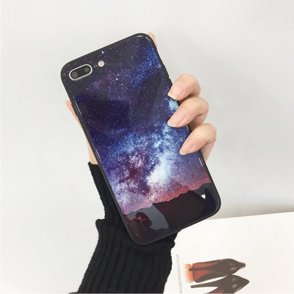 Luxury Phone Case For Coque iphone 7 Plus case Bizarre Fly Starry Sky Back Cover Shell Double funda Glass Capa Housing Apple |