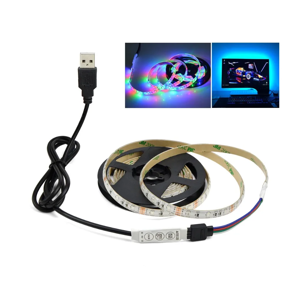 ТВ подсветка RGB кухонный светильник лампа 5 в USB порт 1 м 2 м 3 м 4 м 5 м 60 светодиодный/м Светодиодная подсветка под шкаф кухонный шкаф Настольный Декор лампа
