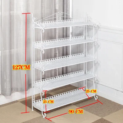 Континентальный складной многослойный Железный цветочный стеллаж напольный стиль балкон бонсай металлическая полка для обуви - Цвет: white5flr90x25x127cm