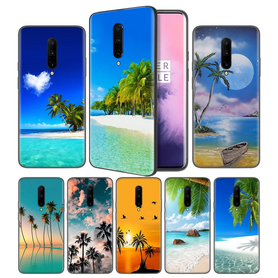 Sea Tropical palm trees seaside BeaSoft Black Silicone Case Cover for font b OnePlus b font