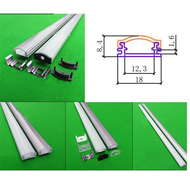 10x1 м алюминиевый профиль для светодиодный ленты, молочный/Прозрачный чехол для 12 мм 5630 pcb с фитингами, ультра тонкий светодиодный корпус