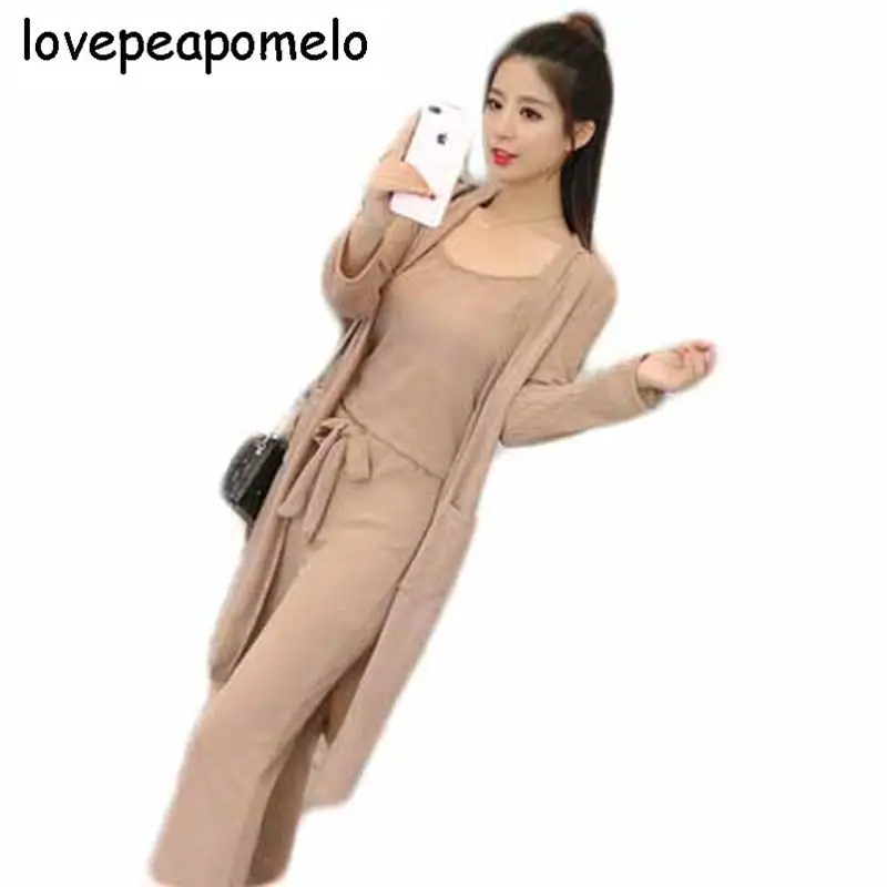 

2018 Long-Sleeve Knit Top Slim Wide Leg Cropped Slim Size Slim Fashion Korean Version Three-piece Women's Spring and Autumn D200