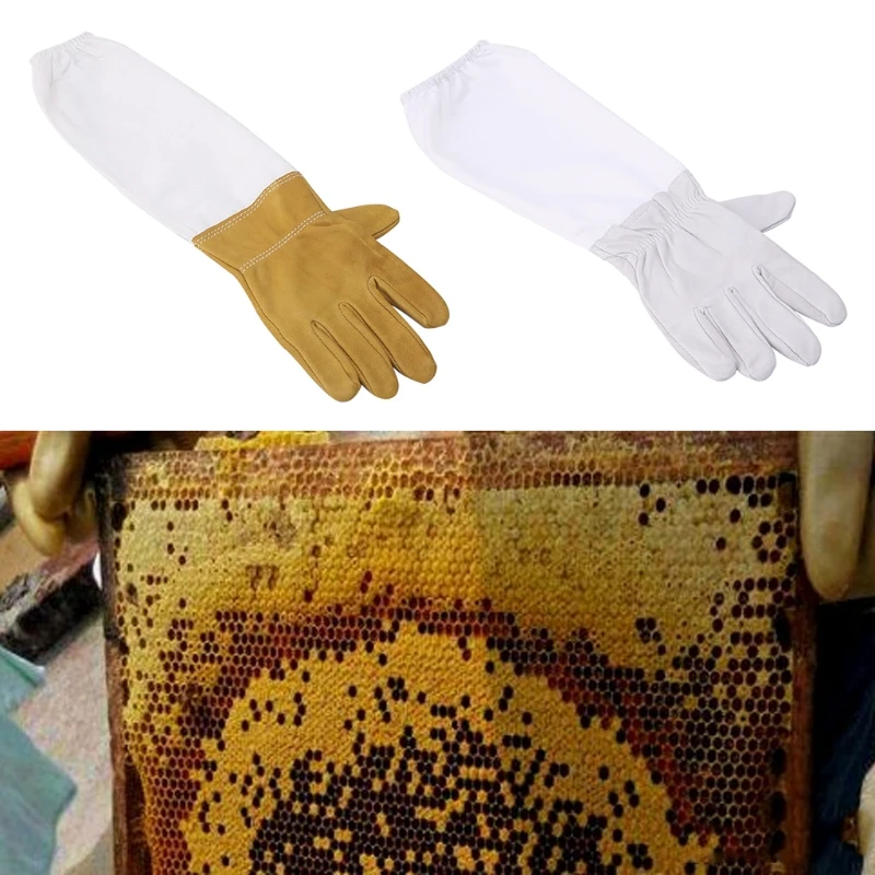 

1 Pair Beekeeping Protective Gloves With Vented Long Sleeves Faux Goatskin Tools m15