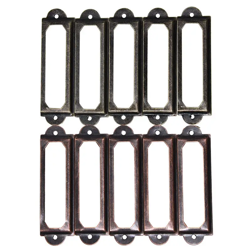 10Pcs Label Holder Metal Furniture Cabinet Drawer Box Case Bin Pull Frame Handle File Name Card Holder Iron Label Holders