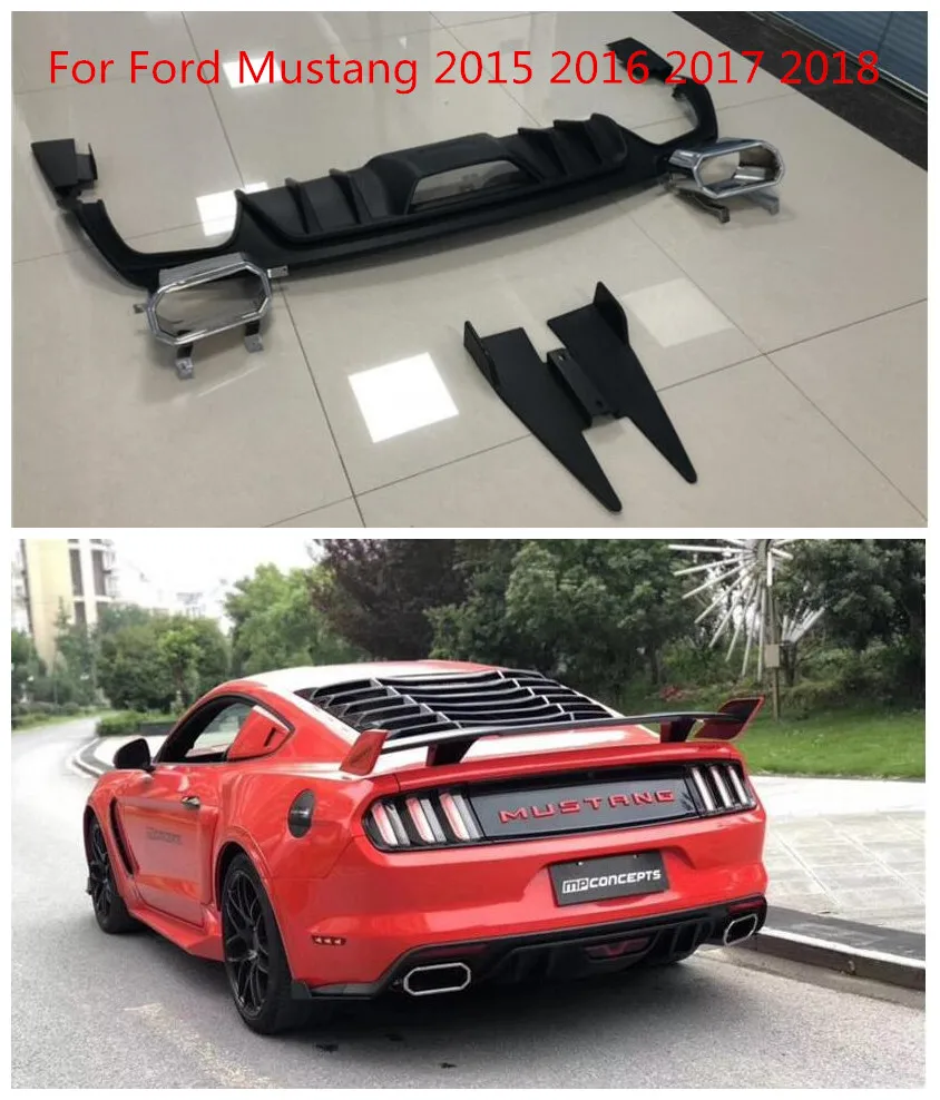 

ABS 4 Outlet Car Rear Bumper Lip, Auto Car Rear Diffuser ,Car Outlet Exhaust Pipe Tips Muffler Fit For Ford Mustang 2015-2017