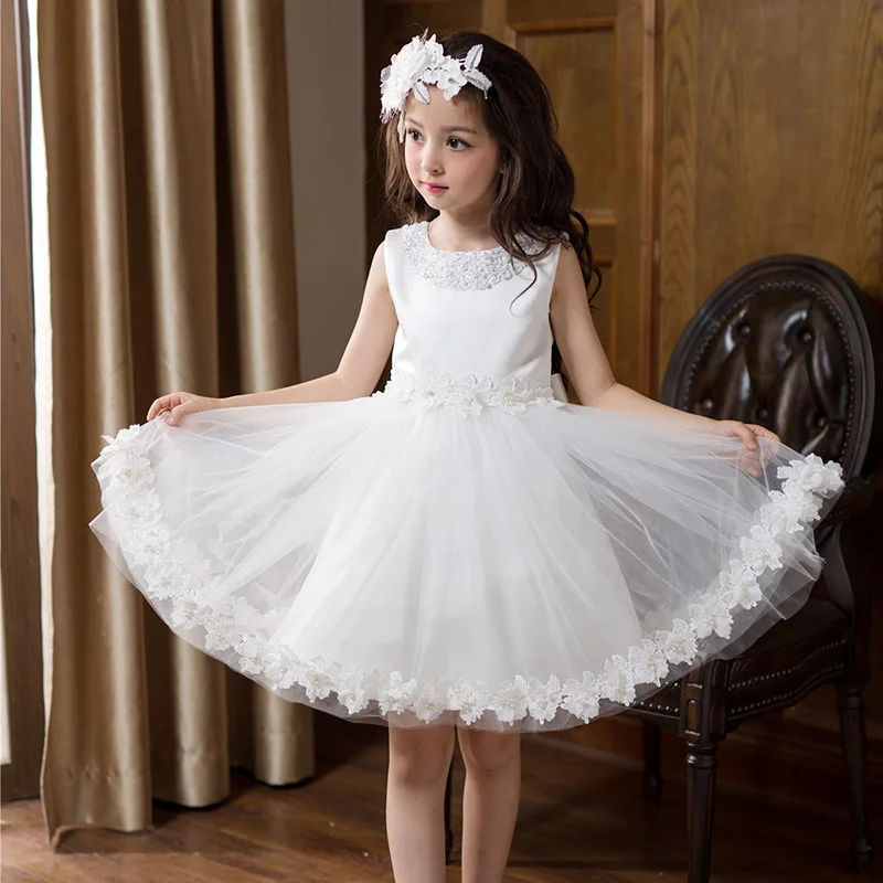 Beading Bling White Girls Dress Party Wear Flower Girl Vestido for