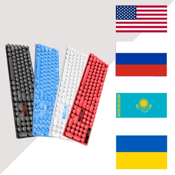 

RS Retro round wired keyboard light key cap metal panel backlight USB game metal keyboard panel light border fast delivery