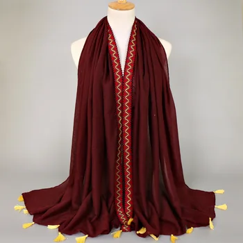 

Nice plain Zig zag edge cotton viscose tassels stripe bohemian shawls hijab summer muslim 22 color scarves/scarf 180*90cm