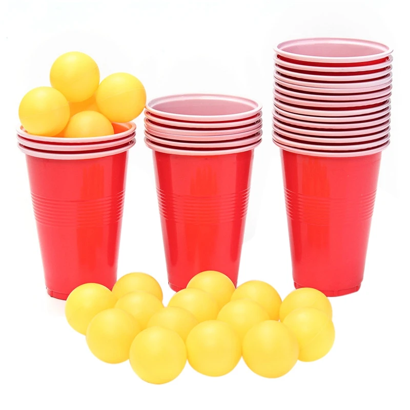

2019 New Event Supplies Beer Pong Kit Party Fun 24Cups 24 Balls For Adult Table Top Board Games Drinking Game Pub Bar Bbq Gift