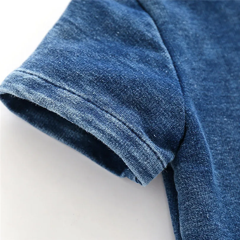 Newborn Infant Baby Girls Boys Summer Denim Solid Romper Jumpsuit Outfits (10)