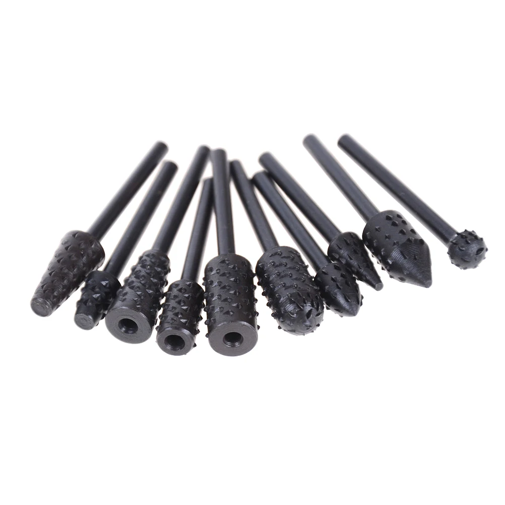 10PCS Rotary Rasp File 3mm Shank Burr File Rasp Woodworking Drill Bits HSS Rotary File Wood Drilling Carving Artifact Tools