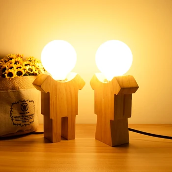 

Modern USB E27 Creative Wood Man Table Lamps Boy Girl Reading Study Desk Lamps Bedroom Bedside Lighting Decorative Desk Lights