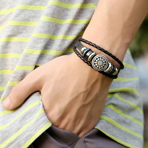 

2018 Brand Unisex Men Women Ethnic Faux Leather Infinity Cuff Buckle Bangle Charm Bracelet