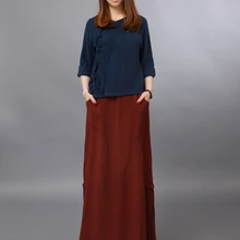 Летний стиль песок мыть хлопок льняная юбка в стиле "Ретро" литературный винтажная длинная юбка с карманами