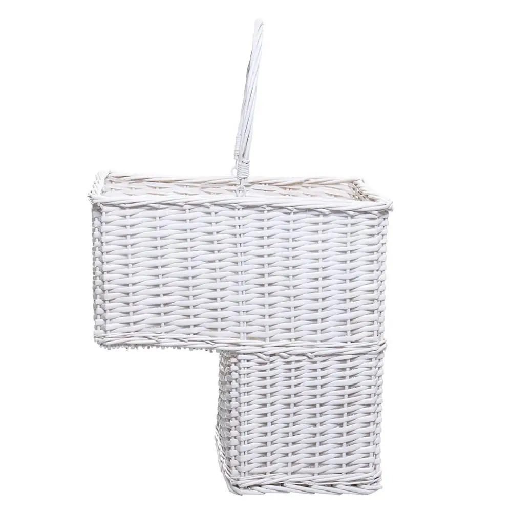 40x20x42cm White Woven Wicker Stair Step Basket Organizer Stylish Cosmetic Box with Handle Container Storage Clothes Laundry