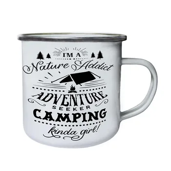 

Stainless Steel Camping Coffee Mug Camping Kinda Girl Retro Enamel Birthday Christmas Outdoors Metal Enamel Campfire Cup
