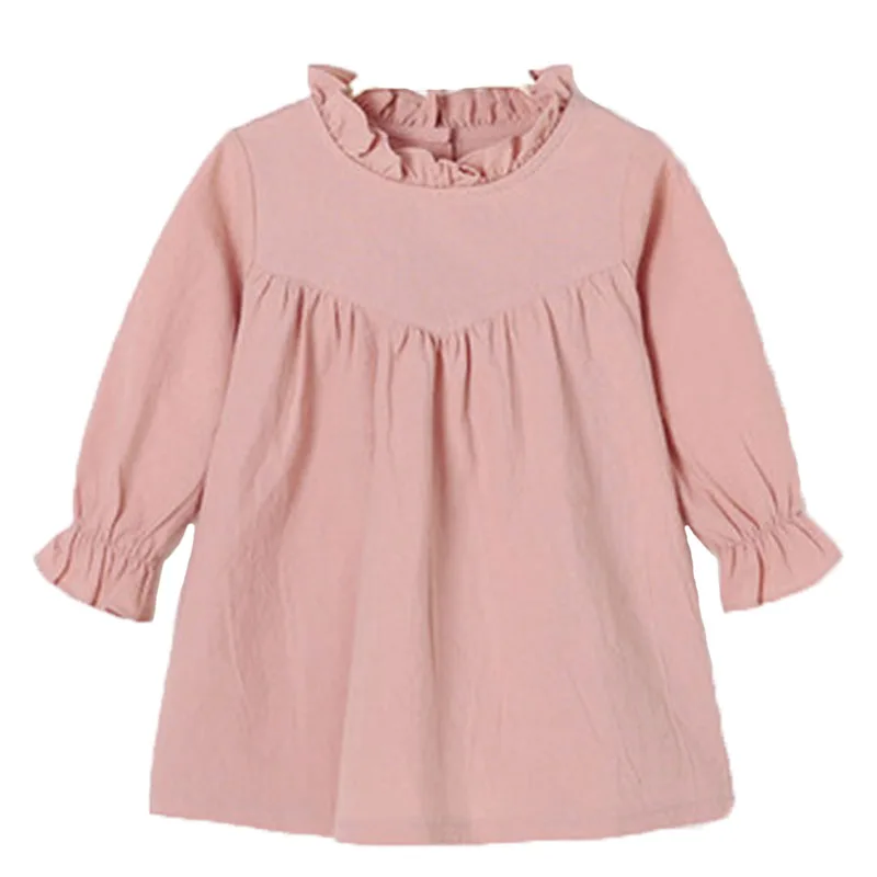 

baby girl long sleeve dress children spring cotton linen dress vintage Loose shirt dresses quality kids blouse autumn clothes