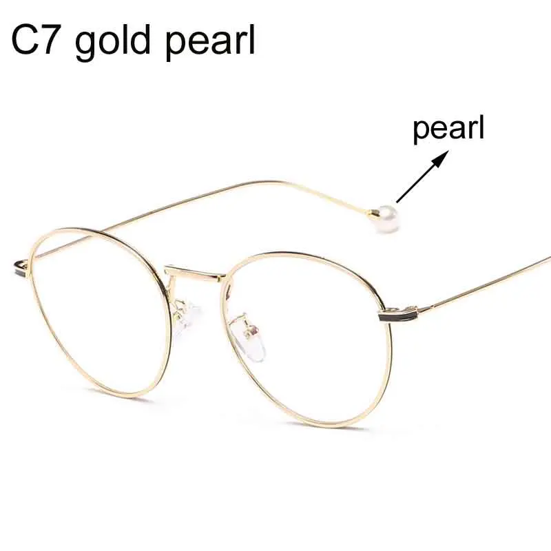 Компьютерные очки, оправа для очков, анти-синий светильник, очки, Антибликовая оправа для очков, женские круглые прозрачные линзы, поддельные очки - Цвет оправы: 7gold pearl