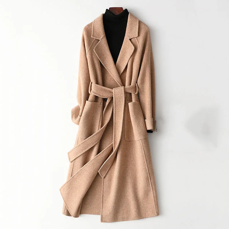 Высокое качество, двухстороннее кашемировое пальто, женский длинный Тренч, новинка, шерстяная верхняя одежда, Женская Зимняя шерстяная ветровка