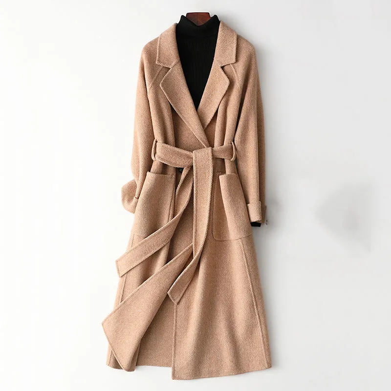 

High quality double-faced cashmere coat women's long trench coat 2019 new wool blends outerwear female winter woolen windbreak
