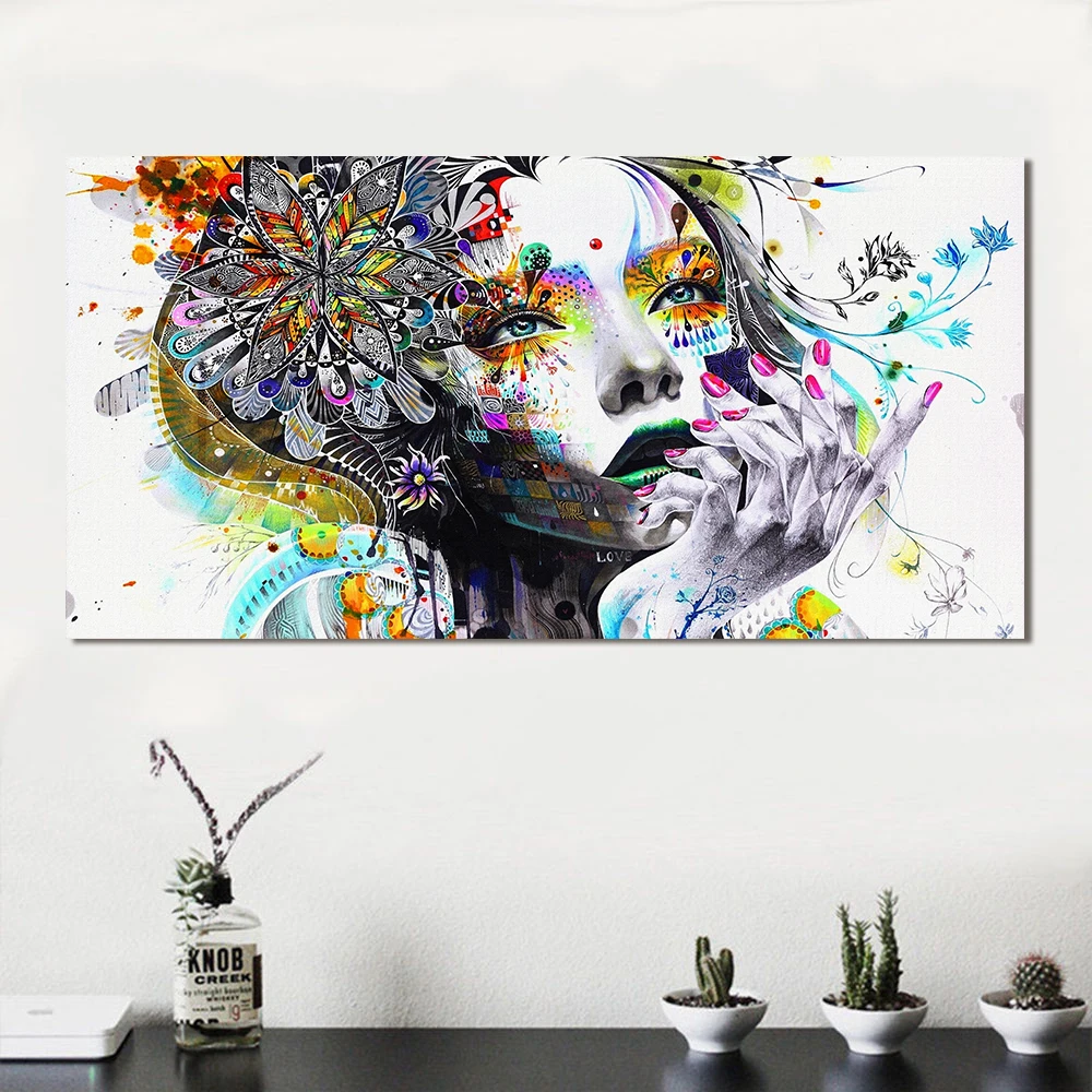 Modern Canvas Print Art Girl With FLowers Wall Abstract Pictures For Living Room Modular Home Decor Frameless | Дом и сад