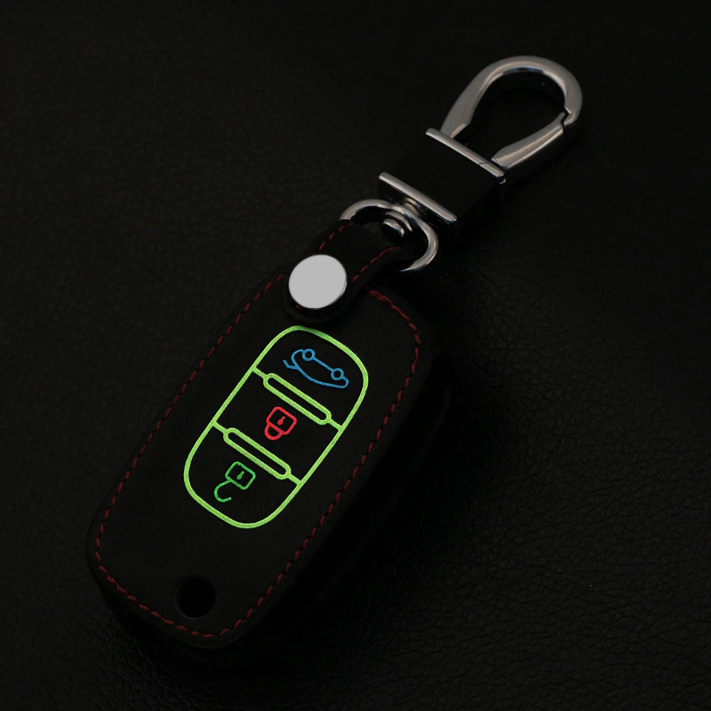 AndyGo светящийся черный кожаный чехол для ключа автомобиля для LADA Sedan Largus Kalina Granta Vesta X-Ray XRay брелок-чехол для дистанционного ключа защитный набор