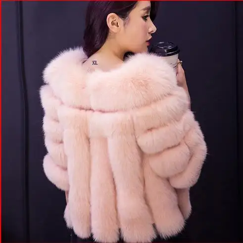 Courte Femmes Renard En Veste Fourrure gris Furry Porter Faux Femininos blanc Élégantes De Manteaux Fausse 2018 D'hiver Tricoté Color rose Dames J177 Natural ZdP4xq