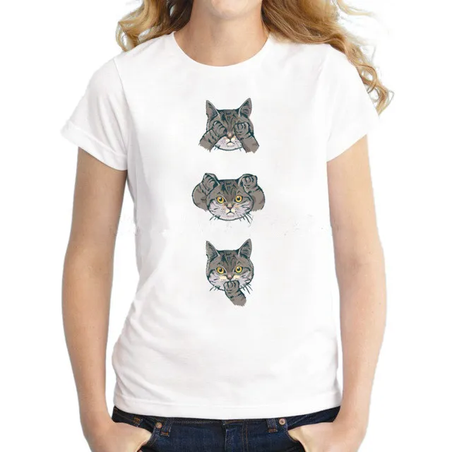 

Cheapest No Evil Cat design women t-shirt animal cat printed funny lady tops short sleeve casual novelty cool tee for girl