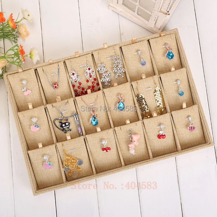 35*24*3cm 5pcs Yellow Twine Pendant Display Tray Environmental Pendant Holder Pendant Organizer Linen Tray photo