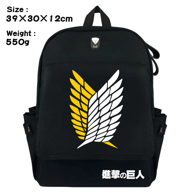 

Attack on Titan Cosplay Anime Canvas Backpack Black/Khaki Casual Travel Bag Boy Girl Fashion School Bag for Gift
