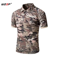 WZJP Лето тактический военный Открытый Для мужчин Эластичный дышащий быстросохнущие с лацканами короткий рукав рубашки пуловер Футболка