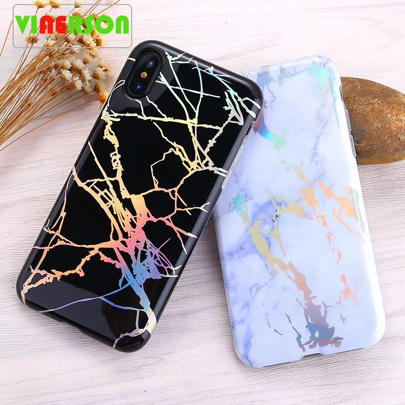 Чехол VIAERSON для iphone X лазерная мраморная ТПУ Крышка 7 8 plus хит продаж 6 6s чехол