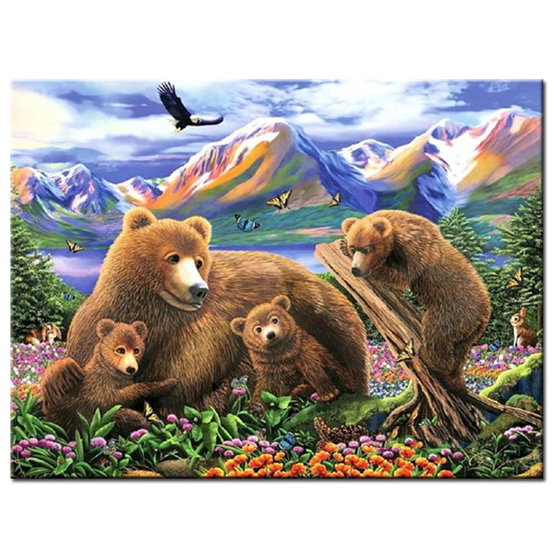 100% Full 5D Diy Daimond Painting "Bear Family" 3D Diamond Painting