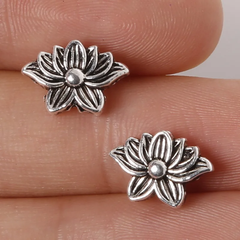 

New Arrival 8*12mm 14pcs Zinc Alloy Charms Lotus Flower Beads Antique Silver Charm Pendant Jewelry Findings Fit Jewelry DIY