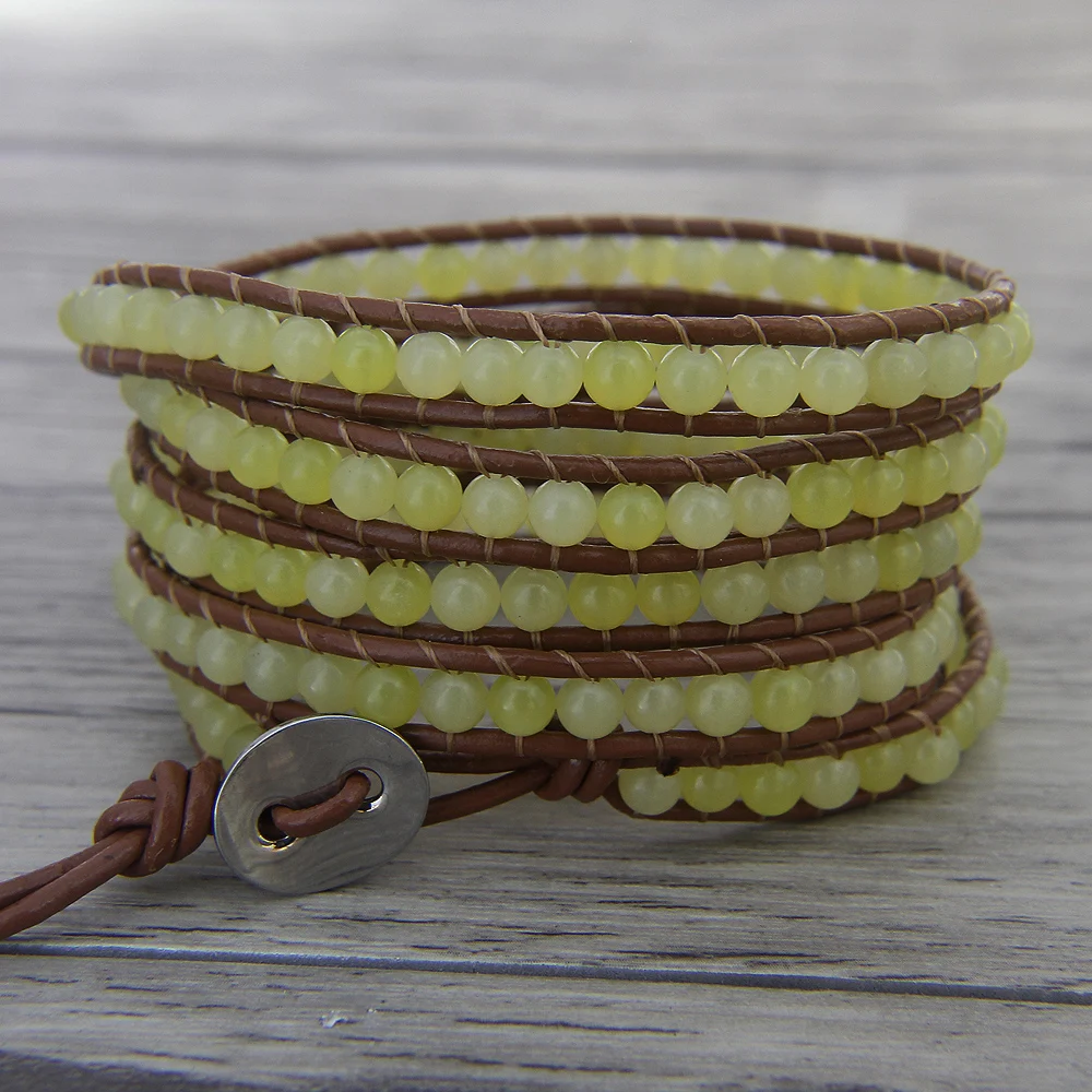 

wrap bracelet bead leather wrap beaded bracelet 5 wrap bracelet boho bracelet yoga yellow bead Jewelry