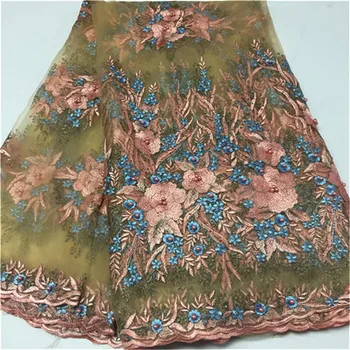 

Fashionable Designs High Quality African French Lace Fabric 3D African Tulle Lace Fabric with beads For Wedding