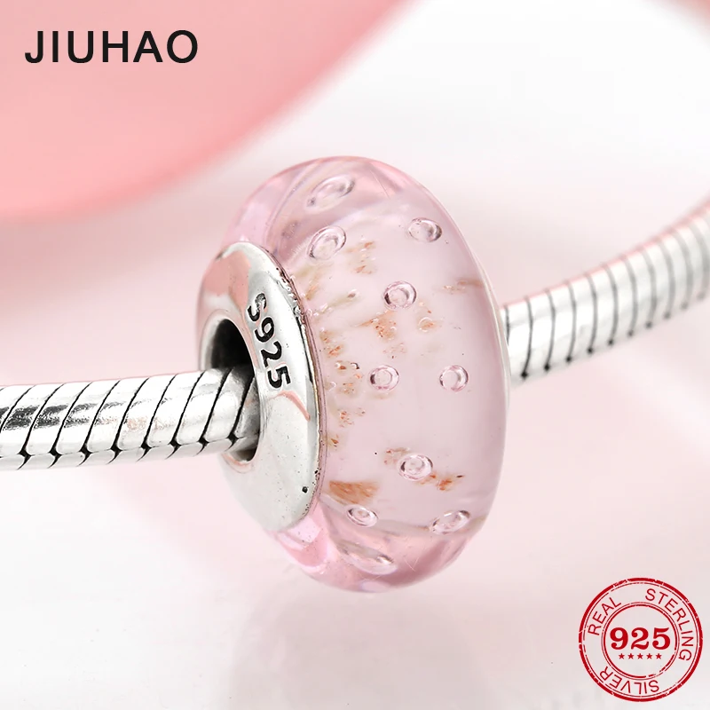 

925 Sterling Silver like wate bubble clear pink round fine Murano Glass Bead Fit Original Pandora Charms Bracelet Jewelry making
