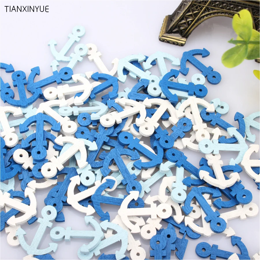 

Fashion 50 pcs Mini Boat Anchor Spear Pendant Cartoon Wooden Decorative Buttons Scrapbooking Home Decorations cloth sewing